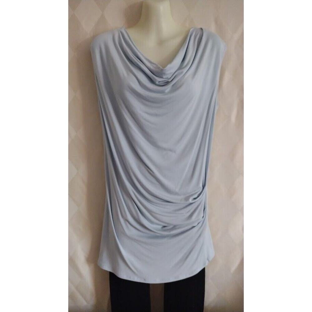 Cabi Cap Sleeve Tunic with Ruched Side and Cowl Neck, Pale Blue,‎ Sz S